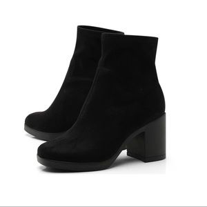 Black Suede Block Heel Chunky Sock Boots